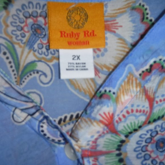 Ruby Rd. Blue Floral Blouse - Picture 2 of 3